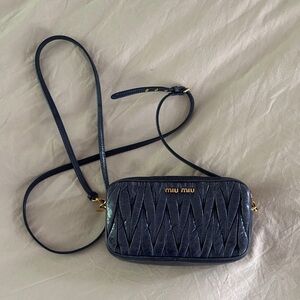 Miu Miu Metalesse Double Zip Mini Crossbody Blue